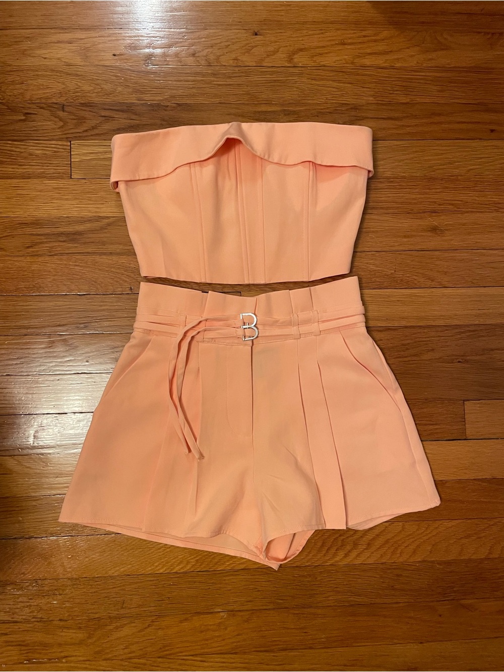Forever 21 Peach Strapless Bustier and High-Waist Shorts Set